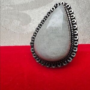 Handmade Artisan Silver Tone Ring with White MILKY QUARTZ Gemstone 9.25